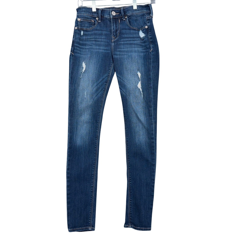 Express Legging Mid Rise Womens 0R Cotton Blend Dark Wash Blue Distressed Jeans